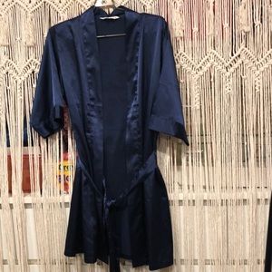 Bridesmaid navy blue pretty robes small medium s/m satin kimono